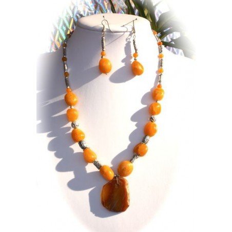 Parure collier+boucles d'oreilles Agate jaune Nirvana