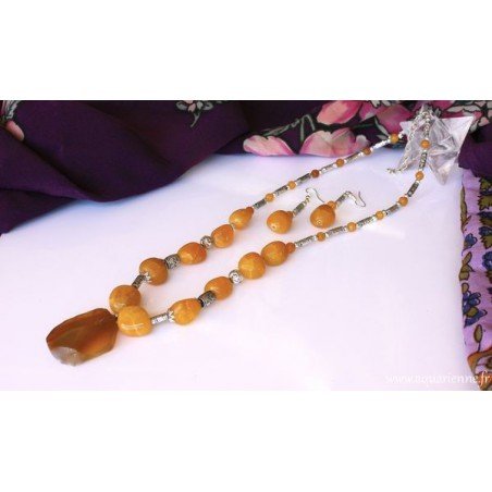 Parure collier+boucles d'oreilles Agate jaune Nirvana
