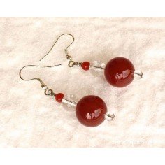 Boucles d'Oreilles en Cornaline et Cristal de Roche "Vitalité"