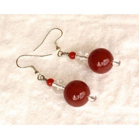 Boucles d'Oreilles en Cornaline et Cristal de Roche "Vitalité"