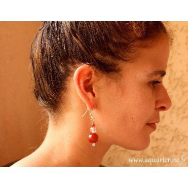 Boucles d'Oreilles en Cornaline et Cristal de Roche "Vitalité"