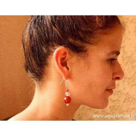 Boucles d'Oreilles en Cornaline et Cristal de Roche "Vitalité"