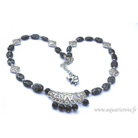 Collier "Mogra" en Obsidienne Flocons de Neige