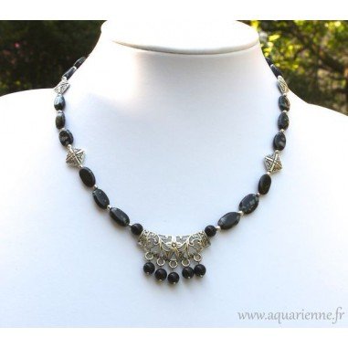 Collier "Mogra" en Obsidienne Flocons de Neige