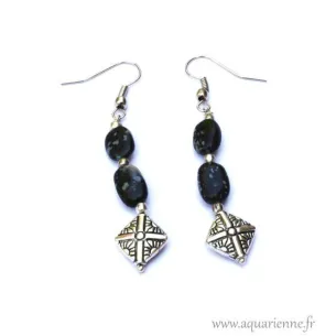 Boucles d'oreilles "Mogra" en Obsidienne Flocons de Neige