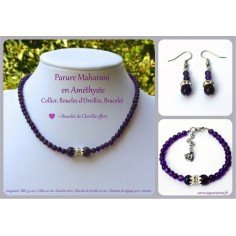 Parure Bijoux Maharani : Collier + Boucles d'Oreilles + Bracelet en Améthyste
