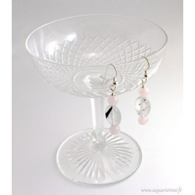 Boucles d'Oreilles "Compassion" en Argent 925, Quartz rose et Quartz Tourmaline