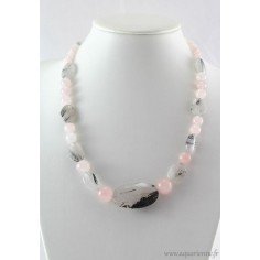 Collier "Anandita" en Quartz rose et Quartz Tourmaline