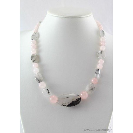 Collier "Anandita" en Quartz rose et Quartz Tourmaline
