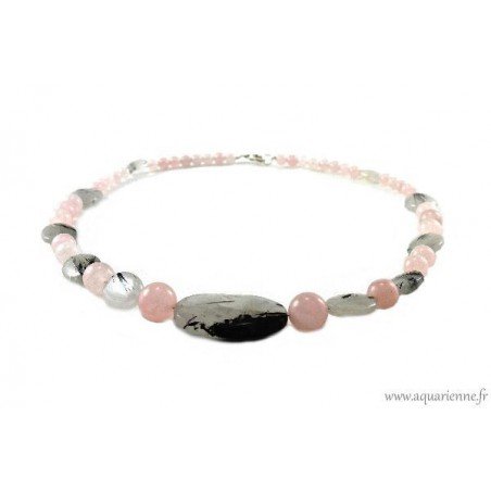 Collier "Anandita" en Quartz rose et Quartz Tourmaline