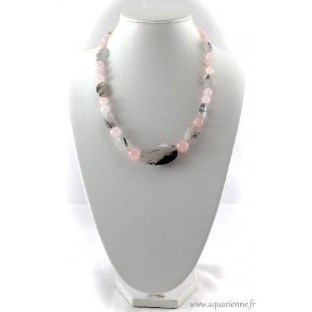 Collier "Anandita" en Quartz rose et Quartz Tourmaline