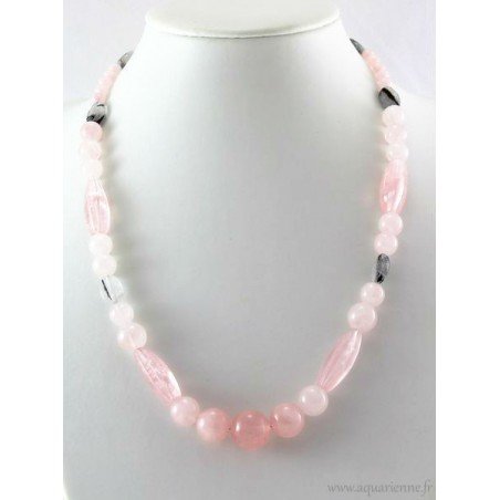 Collier "Power of Love" en Quartz rose et Quartz Tourmaline