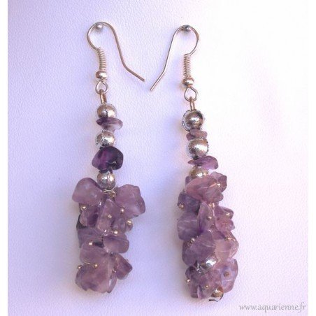 Boucles d'Oreilles Grappes Chips Amethyste
