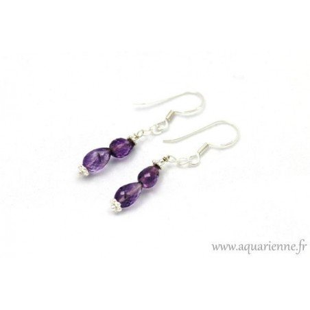 Boucles d'Oreilles Argent 925 et Améthyste facettée