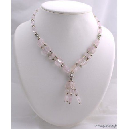 Collier Pendentif "Éclatant" en Quartz rose et Métal Ciselé