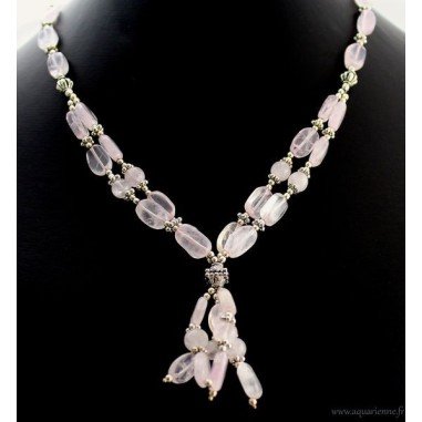 Collier Pendentif "Éclatant" en Quartz rose et Métal Ciselé