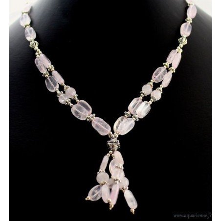 Collier Pendentif "Éclatant" en Quartz rose et Métal Ciselé