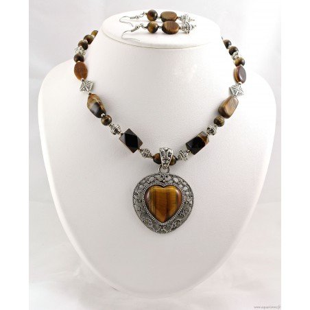 Parure Collier et Boucles d'Oreilles en Œil de Tigre "Splendeur"