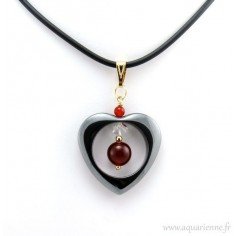 Pendentif cœur Hématite et Cornaline "Energetica"