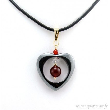 Pendentif cœur Hématite et Cornaline "Energetica"