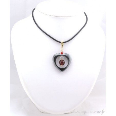 Pendentif cœur Hématite et Cornaline "Energetica"