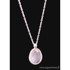Collier Argent 925 avec goutte de Quartz Rose