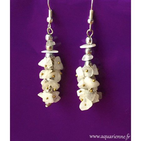 Boucles d'Oreilles en Chips de Pierre de Lune 