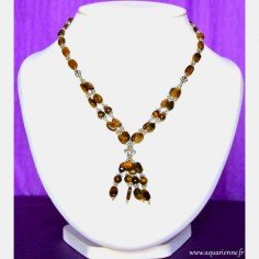 Collier en Œil de Tigre et Métal Ciselé "Éclatant"