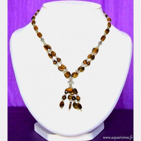 Collier en Œil de Tigre et Métal Ciselé "Éclatant"