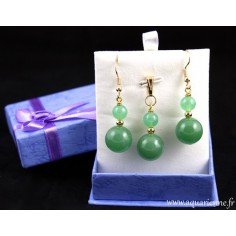 Parure Pendentif et Boucles d'Oreilles " Optimista" en Aventurine et Or Plaqué
