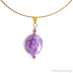 Pendentif "Quiétude" en Améthyste et Or Plaqué