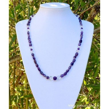 Collier "Paisible" en Améthyste et Cristal de Roche