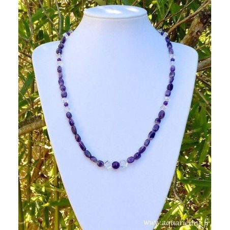 Collier "Paisible" en Améthyste et Cristal de Roche