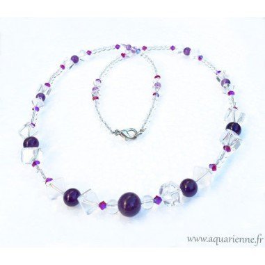 Collier " Intuitive" en Améthyste, Cristal de Roche et Swarovski