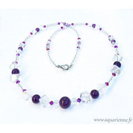 Collier " Intuitive" en Améthyste, Cristal de Roche et Swarovski