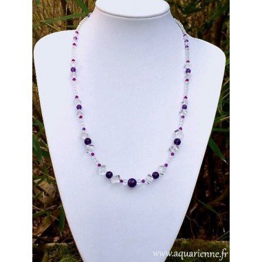 Collier " Intuitive" en Améthyste, Cristal de Roche et Swarovski