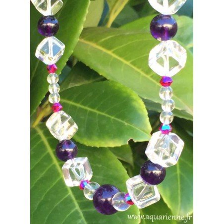 Collier " Intuitive" en Améthyste, Cristal de Roche et Swarovski