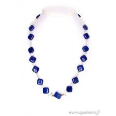Collier Lapis-Lazuli Cristal de Roche et Or Plaqué Astréa (63cm)