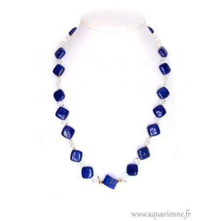 Collier Lapis-Lazuli Cristal de Roche et Or Plaqué Astréa (63cm)