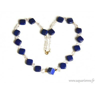 Collier Lapis-Lazuli Cristal de Roche et Or Plaqué Astréa (63cm)