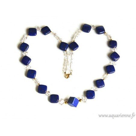 Collier Lapis-Lazuli Cristal de Roche et Or Plaqué Astréa (63cm)