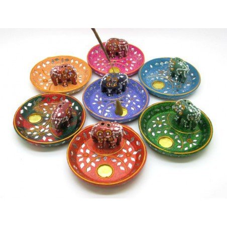 Porte Encens laqué Coupelle avec éléphant et miroirs