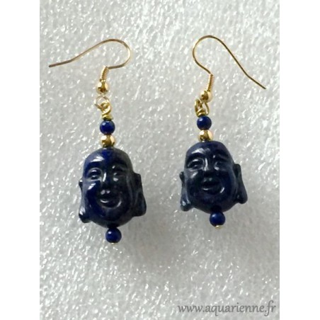 Boucles d'Oreilles Lapis Lazuli Bouddha 