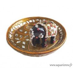 Porte Encens Coupelle avec éléphant noir et or