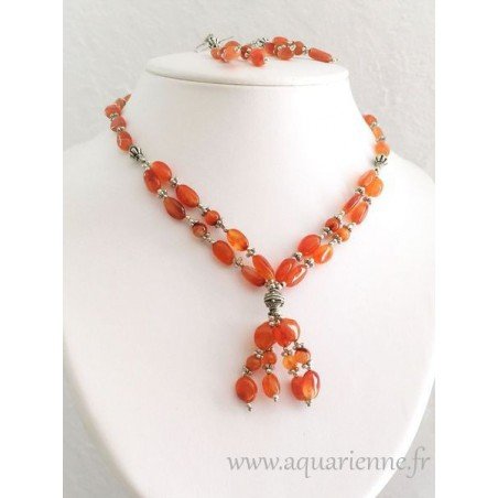 Collier Cornaline et métal ciselé Eclatant
