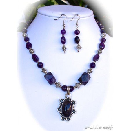 Parure Collier + Boucles d'Oreilles en Améthyste Splendeur
