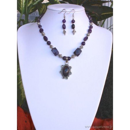 Parure Collier + Boucles d'Oreilles en Améthyste Splendeur