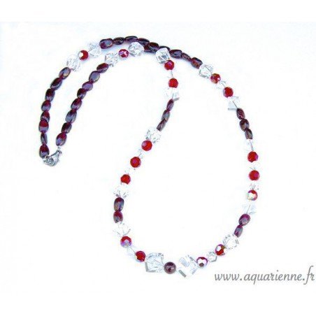 Collier Vitalia Grenat Cristal de Roche et Swarovski