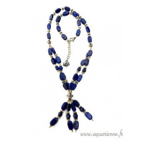 Collier Lapis Lazuli et métal ciselé "Éclatant"