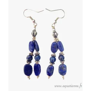 Boucles d'Oreilles Lapis Lazuli et Métal Ciselé "Éclatant"
